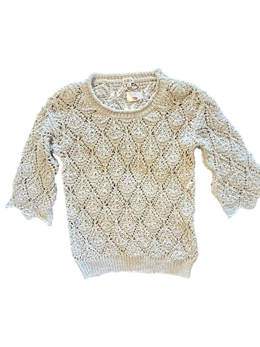 POL Cream Chunky Knit 3/4 Bell Sleeves Rolled Collar Edge Boho Sweater Small